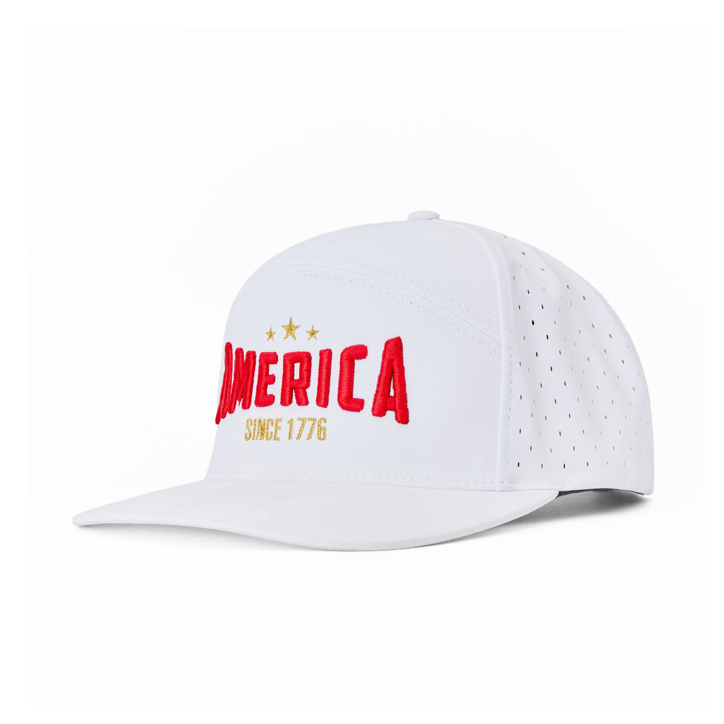 Seven Panel “America” Trucker Cap - White