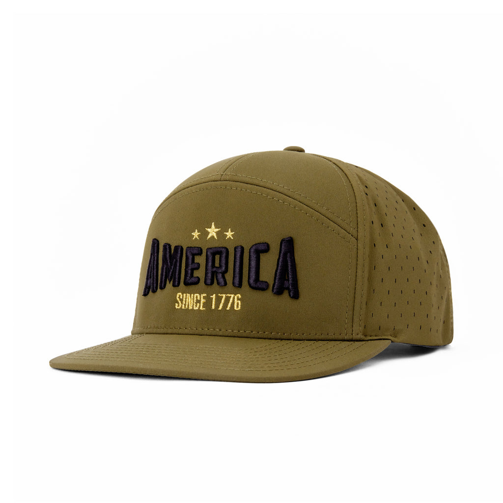 Seven Panel “America” Trucker Cap - Moss