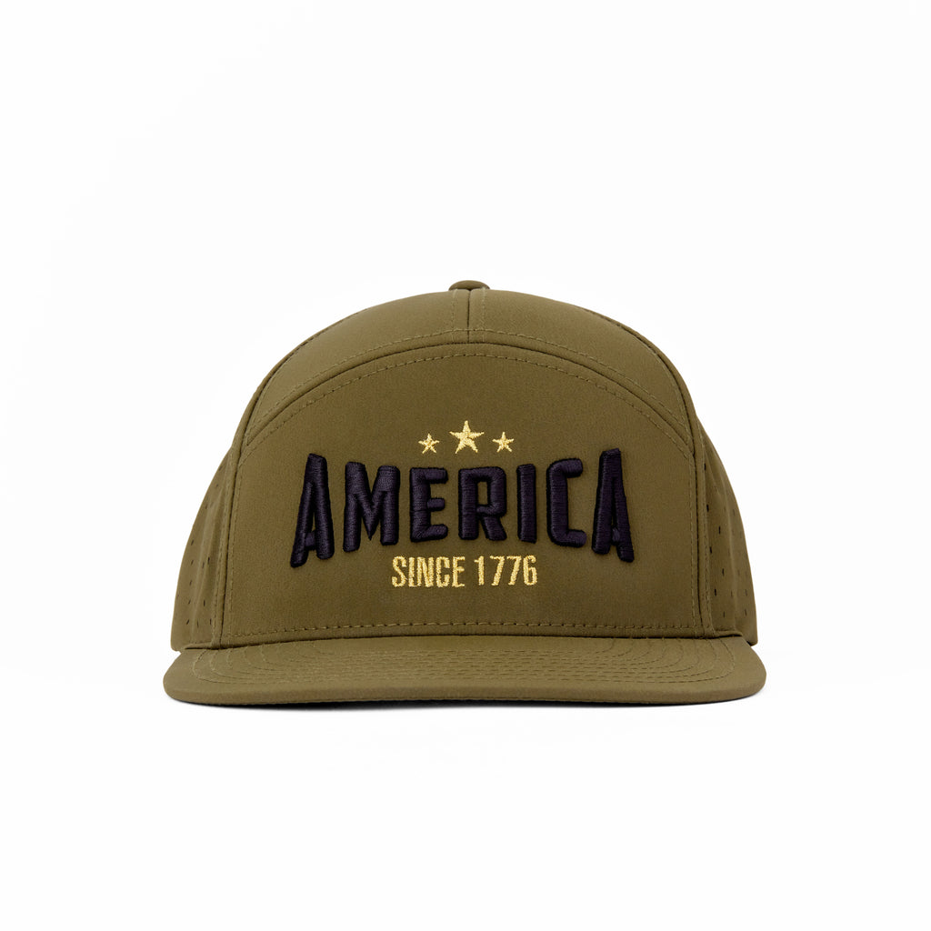 Seven Panel “America” Trucker Cap - Moss