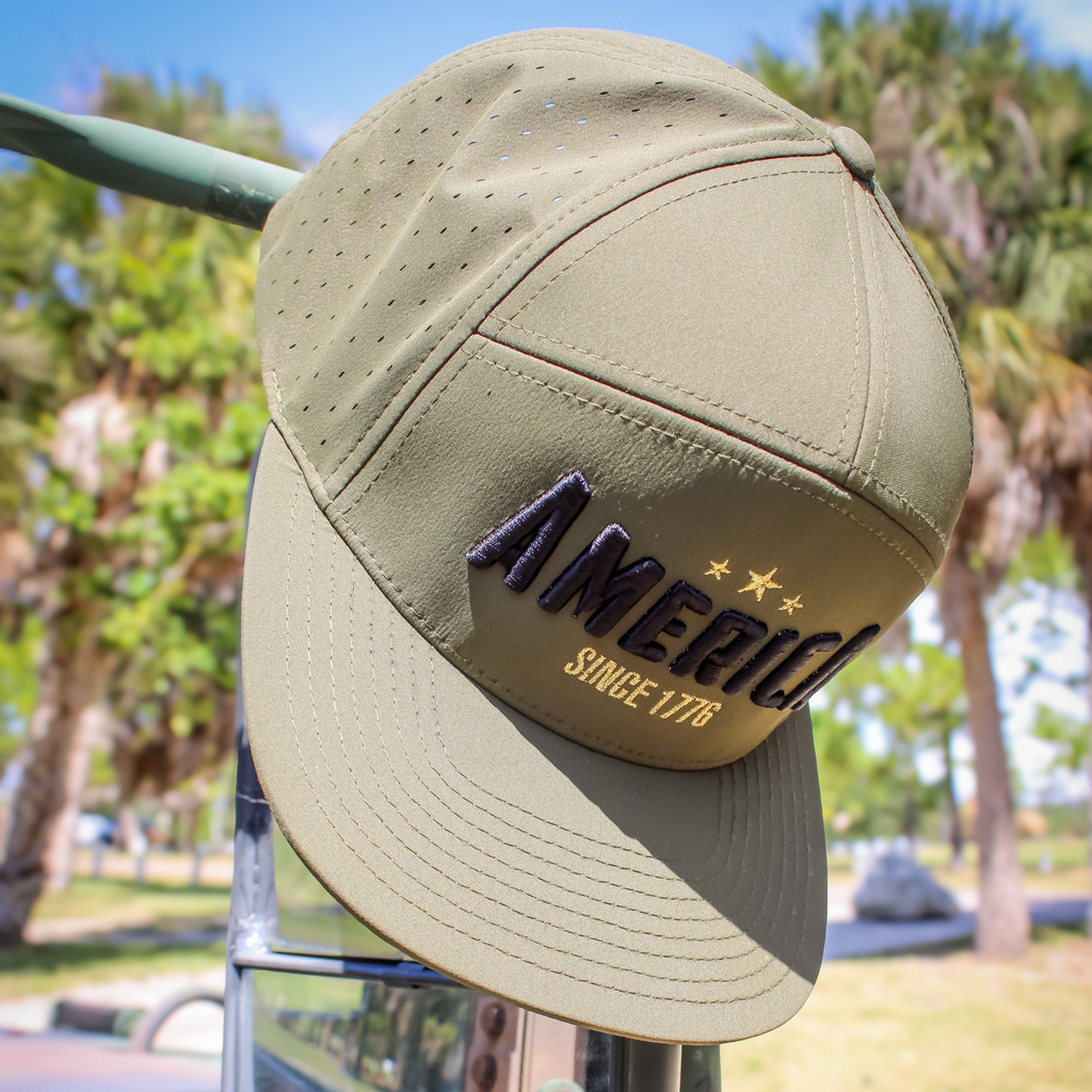 Seven Panel “America” Trucker Cap - Moss