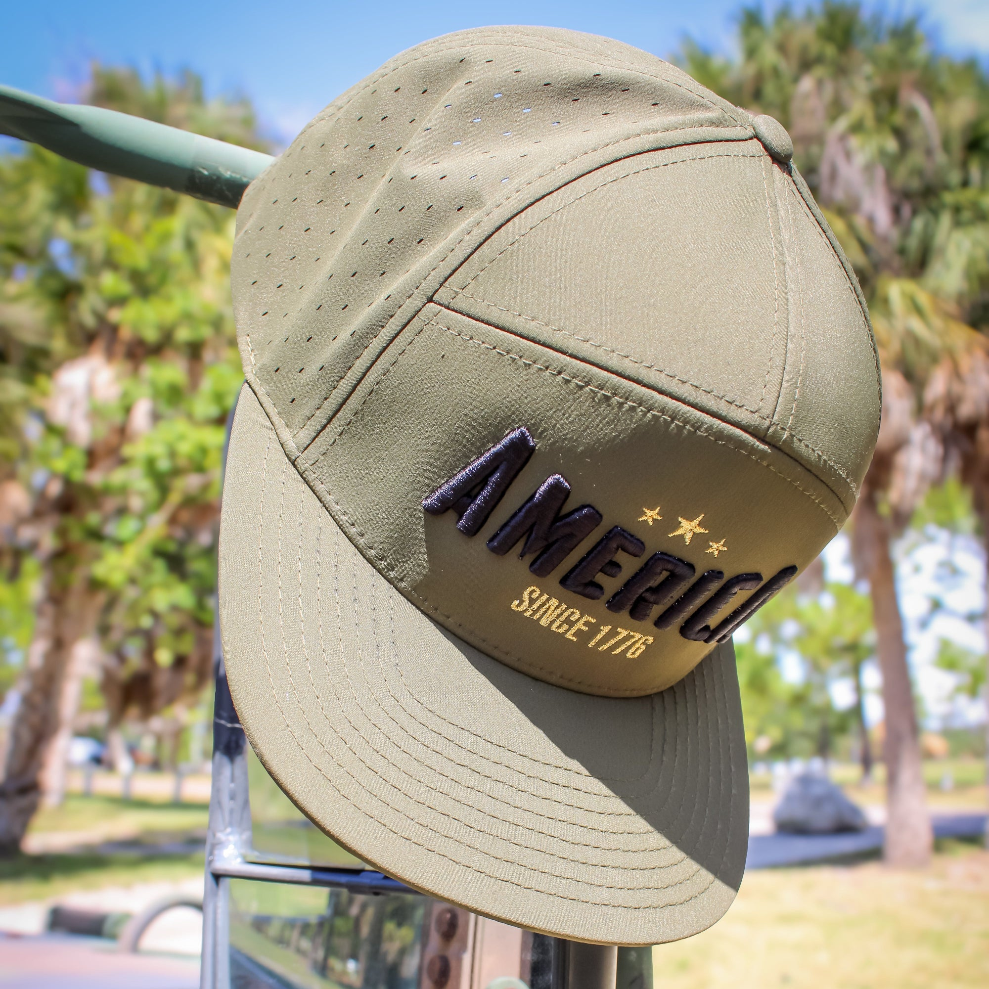 Seven Panel “America” Trucker Cap - Moss
